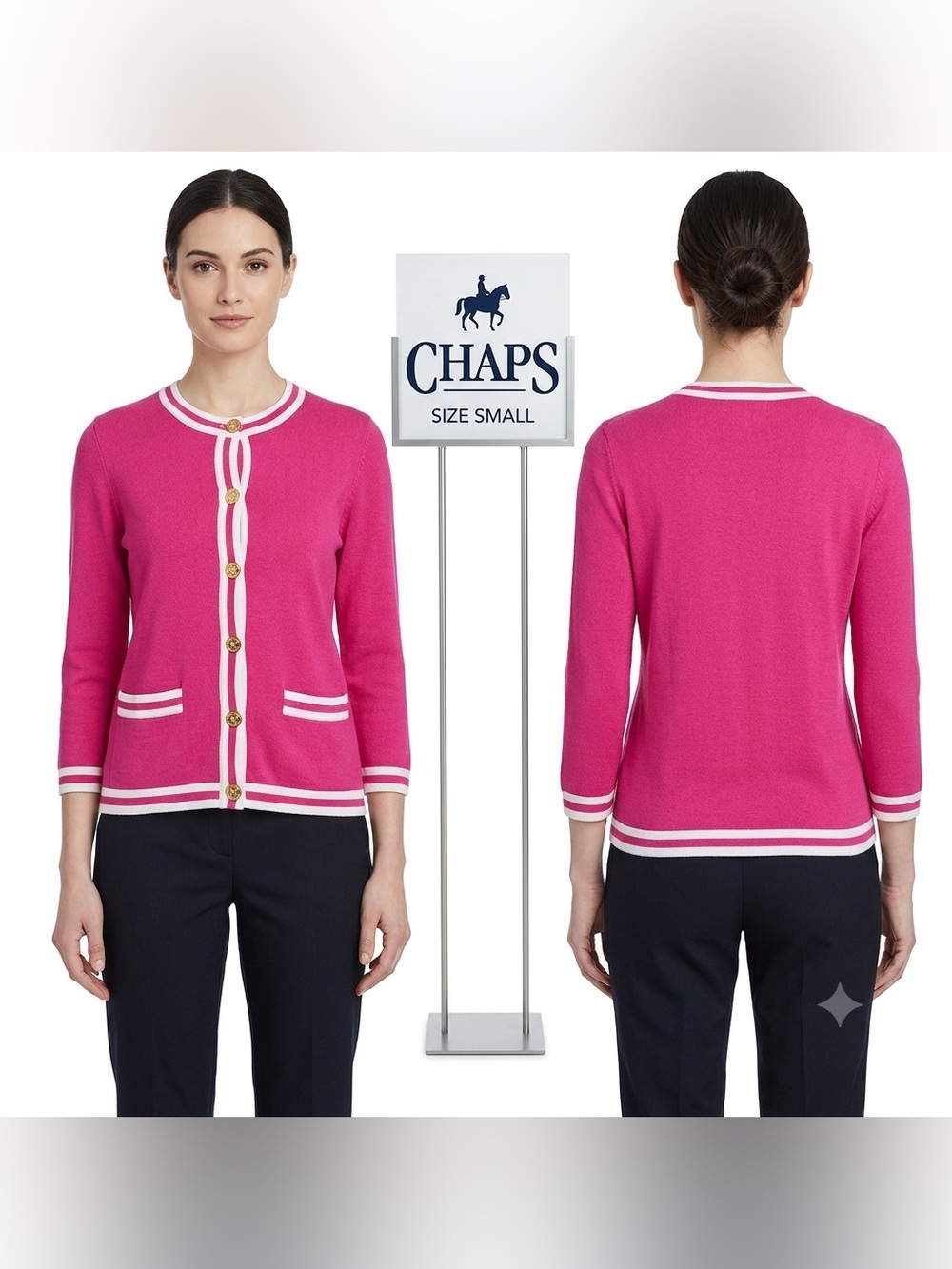 Chaps Button Up Double Pocket Pink Cardigan Small